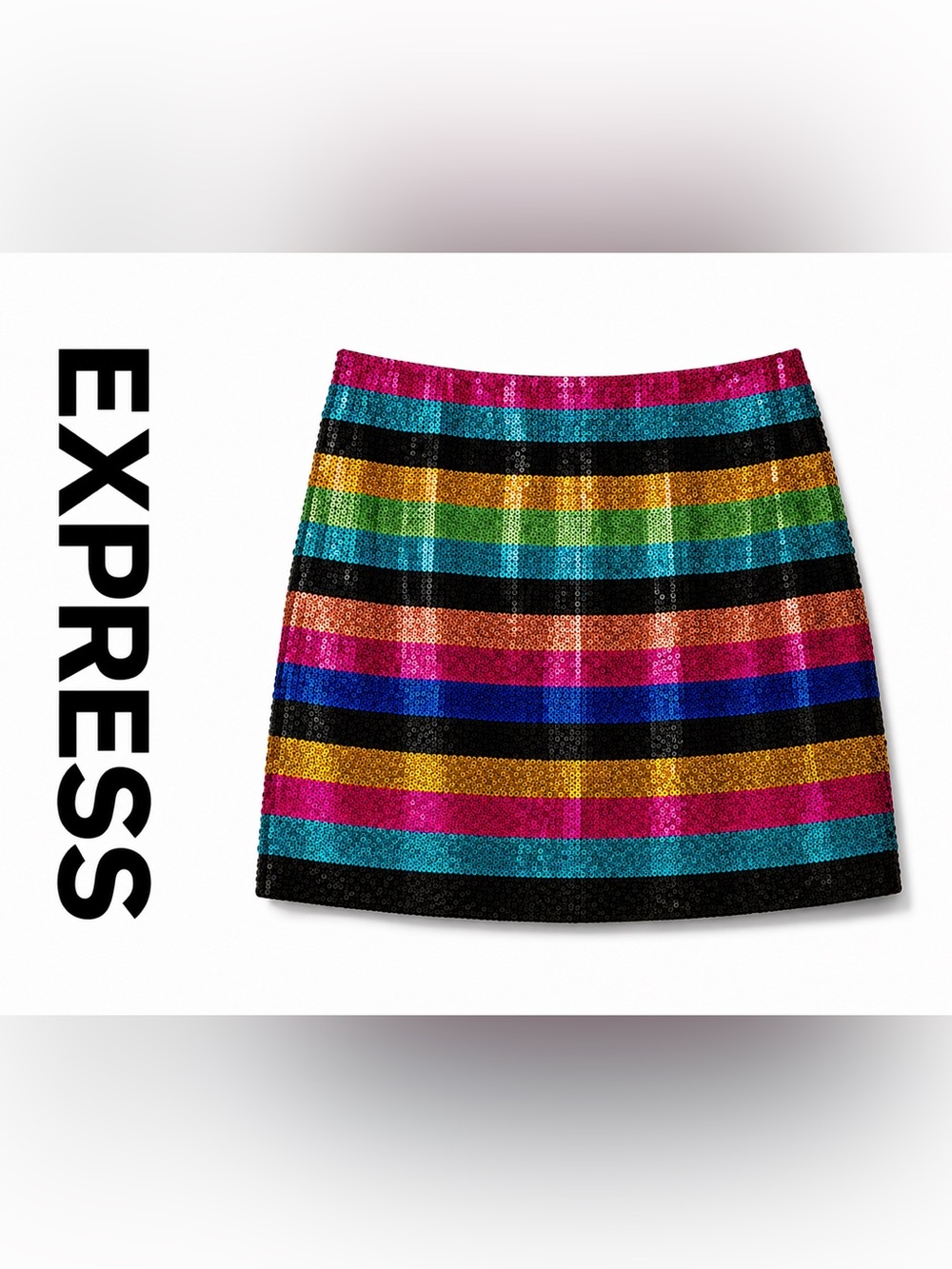 Express Rainbow Sequin Mini Skirt Large Party Club Festival E